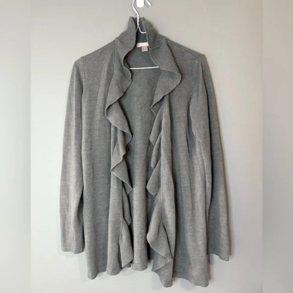 Waterfall scalloped edge size L white stag Ruffle Cardigan